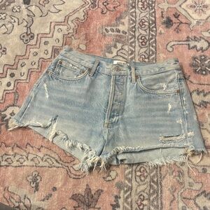 Agolde Women's Frayed Button Fly Jean Shorts - Light Blue, size 27/4